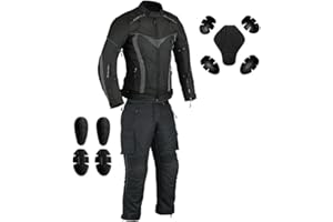 SAGA MOTO Men’s 2 Piece Motorcycle Suit Waterproof CE Armoured Jacket & Pants | All Weather Biker Gear Cordura Fabric, Protective