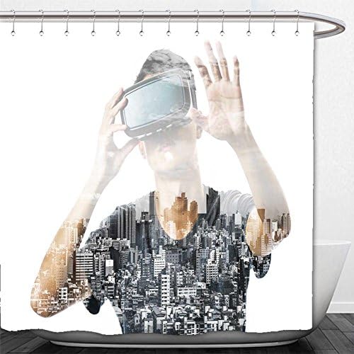 Beshowere Shower Curtain double exposure of man using the virtual reality headset