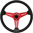 YEHICY 13.8” Auto Racing Steering Wheel Quick Release 6 Bolts Flat Drifting Universal Car Sport Steering Wheel Pu Leather and Aluminum Spokes with Horn Button
