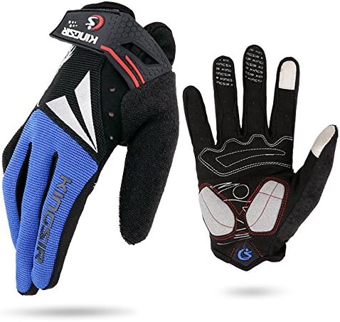 HuwaiH Cycling Gloves Men's/Women's Mountain Bike Gloves Full Finger Biking Gloves | Anti-slip Shock-absorbing Gel Pad Breathable Cycle Gloves (Blue, X-Large)