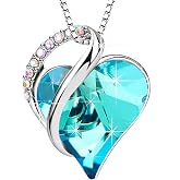 EVEVIC Austrian Crystal Heart Pendant Necklace for Women | 14K White Gold Plate Swirl Frame, Sparkling Heart Stone, Dainty Everyday Necklace, Delicate Chain Style, Valentine's Day Gift