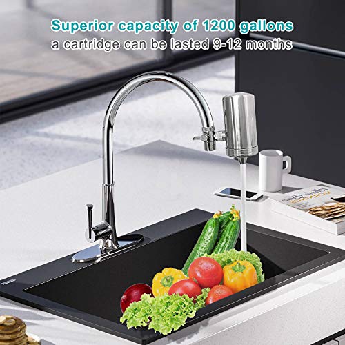 Hansing Faucet Water Filter, 1200-Gallon Water Faucet Filtration System, 304 Stainless Steel Tap Water Filter with 360 Degree Rotation, Real ACF Remove Chlorine, Lead, Odors, Bad Tastes and More