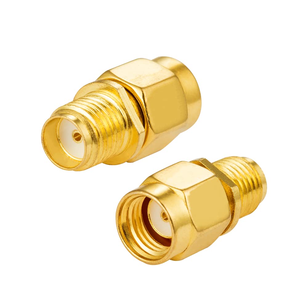 Vecys 2PCS SMA Female to RP-SMA Male Adapter RF Coaxial Coax Straight Adapter Gold Plated for Antenne Router Coax Cable