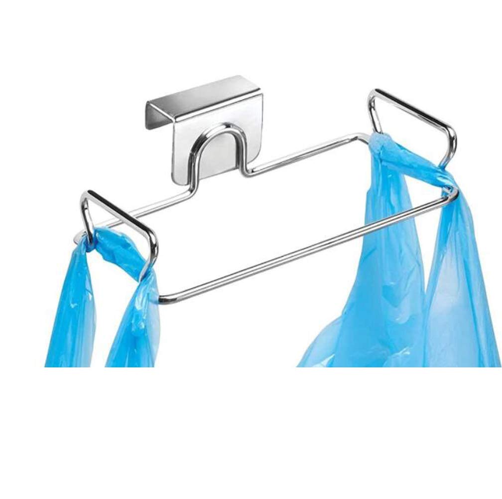 QUUPY Hanging Trash Bag Holder Stainless Steel,Large Stainless Steel Trash Bag Holder for Kitchen Cabinets Doors and Cupboards
