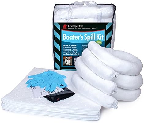 Buffalo Industries (92003) Boater's Spill Kit, Absorbs oil-based fluids, Fifteen 15" x 18" heavy-weight, oil-only, bonded and laminated, recycled polypropylene pads, Nitrile Gloves, instructions