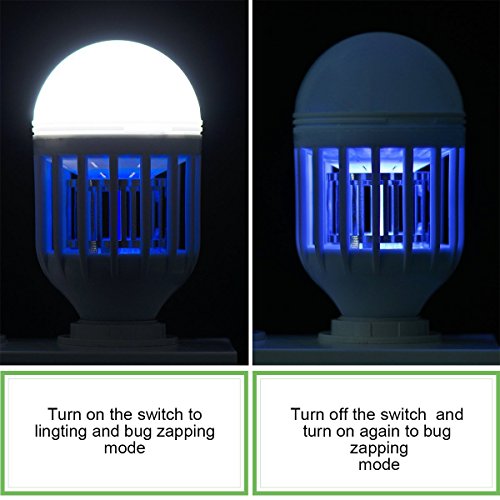 DEKIRU 2 Pack Mosquito Light Bug Zapper Light Bulb Mosquito Killer Lamp Powerful Electronic Insect & Fly Killer with Built in Insect Trap Fits in 110V E26\E27 Light Bulb Socket Good for Indoor Outdoor
