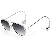 SODQW Trendy Aviator Sunglasses for Women with Earring Gold Metal Frame Fashion Sun Glasses