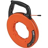 Klein Tools 56383 100-Foot x 3/16-Inch Fish Tape, Multi Groove Fiberglass | Non-Conductive Electrical Wire Puller with Nylon Tip, Optimized Housing