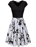 KASCLINO Fit and Flare Dress, Women's Vintage Floral Wedding Party Dress with Pockets Black-1 M