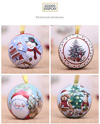 ElementDigital 9Pcs Tinplate Round Ball Boxes Creative Christmas Shatterproof Tree Candy Iron Balls Pendant, Xmas Detachable Candy Box Hanging Ornament Seasonal Decorations Kid's Holiday Surprise Gift