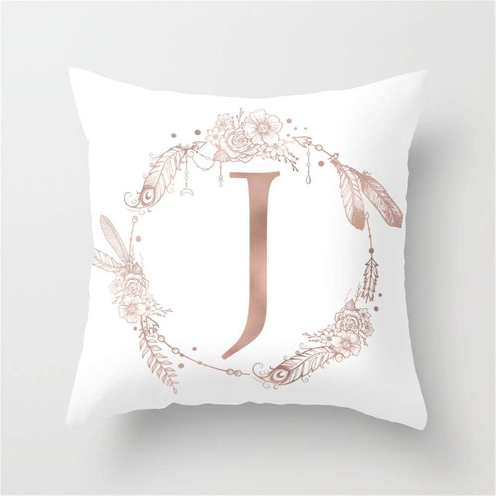 Huisfa Letter J Rose Gold Pink Initial Monogram Pillow Cushion Cover Case 18 X 18 inches