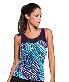 Aleumdr Purple Trim Greenish Graffiti Print Mesh Splice Tankini Top XL