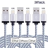 iPhone Charger, Bangcord 3Pack 10FT Lightning Cable - 8 Pin Premium Nylon Braided Charging Cord Compatible with iPhone 7,7 Plus,6,6s,6 plus,6s plus,5,5s,5c,se,iPad, iPod (Gray&White)
