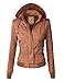 MBJ Womens Faux Fur Hooded Vegan Leather Jacket