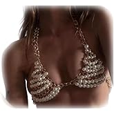 Sexy Multi-layered Gold Pearl Tassel Body Chain Jewelry Summer Beach Beaded Harness Bra Chain Bikini Festival Rave Pearl Bralette Body Jewelry for Women