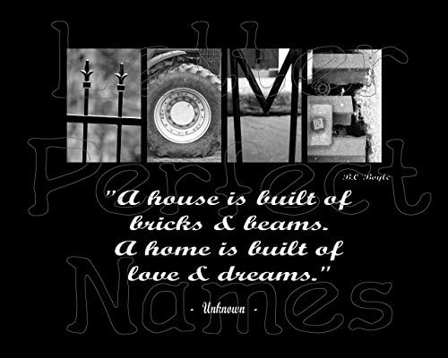 000 - Alphabet Photos - HOME (Bricks) - Inspirational / Motivational Wall Art 8X10 Photograph Matted and Framed with Alphabet &amp; Letter Art Photography.