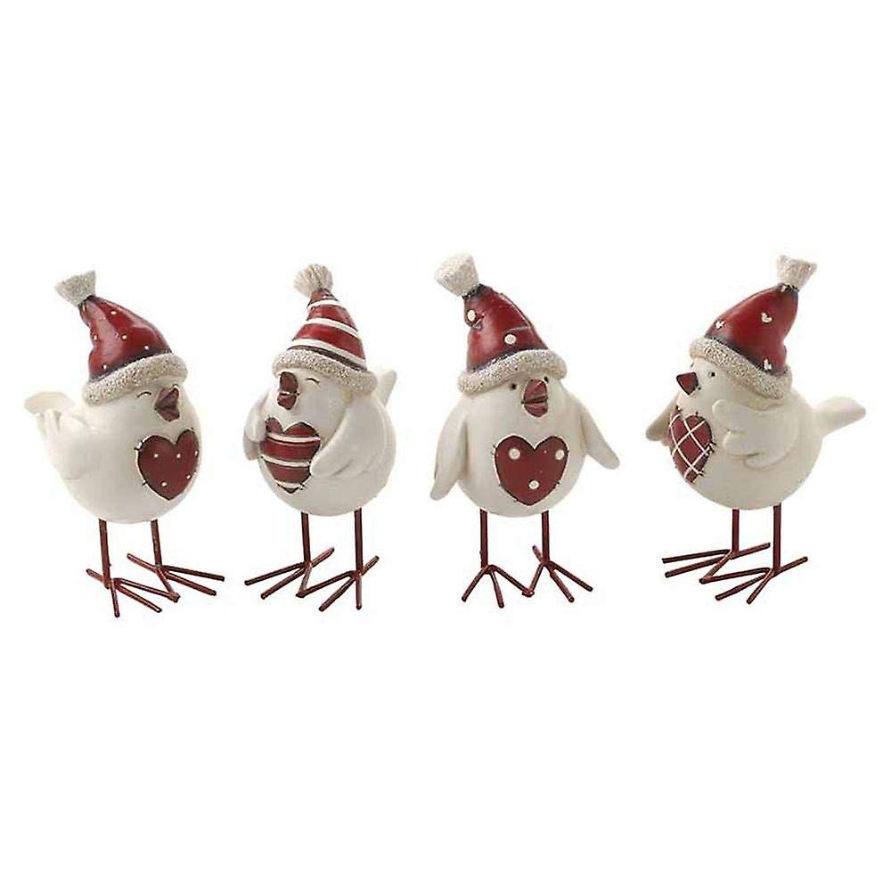 Christmas Resin Heart Bird With Hat Xmas Red White Robin Chic Shabby Decoration (4) by Heaven Sends