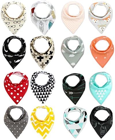 16 Packs Baby Bibs Unisex Baby Gift Set Baby Bandana Drool Bibs Super Absorbent Organic Cotton Bibs w/Snap for Girls and Boys