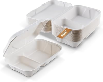 FOOGO Green Clamshell Takeaway Boxes 9x6 32oz 900ml 2-Section Sugarcane