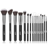 MSQ Makeup Brush Set 15pcs Professional Cosmetic Brushes with Soft Natural/Synthetic Hair, Wood Handle for Foundation, Powder, BB Cream, Eyeliner, Concealer(without bag)