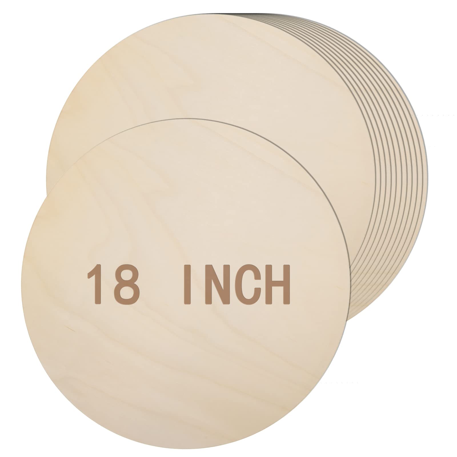Photo 1 of 12 Pack 18 Inch Round Wood Circles for Crafts Unfinished Wooden Circles Natural Rounds Wooden Discs Blank Round Signs Cutouts for Door Hangers, Door Design, Signs Making, Wood Burning, Painting