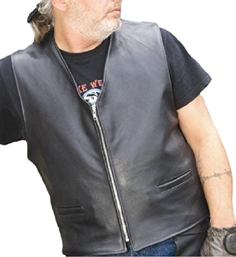 Reed Men's Naked Cow Leather Motorcycle Vest Made in USA (L, Black)