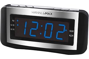 HANNLOMAX HX-117CR Alarm Clock Radio, PLL AM/FM Radio, Blue LED 1.2 Inches Display, Dual Alarms, Alarm Wake Up to Radio or Buzzer (Black)