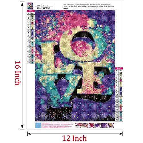 5D Diamond Painting Full Drill, 16"X12" Dream Love Theme DIY Diamond Painting by Number Kits, Rhinestone Crystal Drawing Gift for Adults Kids, 40x30cm Mosaic Making Art Painting for Wall Decoration