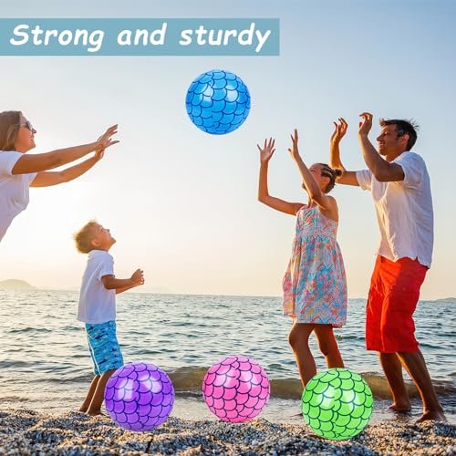 HeyOtter 4PCS Mermaid Beach Balls, Inflatable Pool Ball 10 Inch Mermaid Party Decorations for Kids