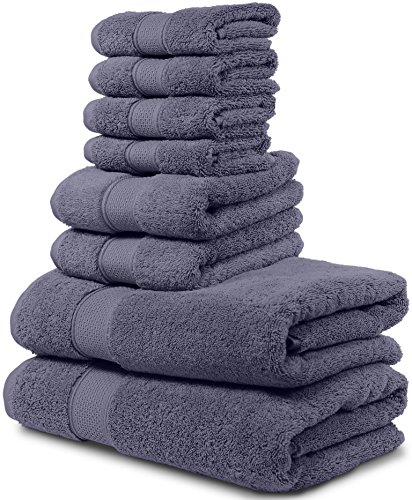 8 Piece Bath Towel Set. 2017(New Collection). 2 Bath Towels, 2 Hand Towels, 4 Washcloths. Premium Quality Turkish Towels. Super Soft, Plush and Highly Absorbent. (Towel Set - Set of 8, Denim Blue)