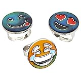 3 Pack of Emoji Face Color Changing MOOD RINGS with Adjustable Band - Assorted Smiley Emoticon Mood Rings
