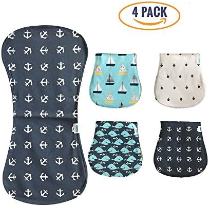 Burp Cloth Set Of 4 By Cunies -100% Organic Cotton -Soft,Breathable, Safe &amp; Absorbent Baby Bibs For Boys &amp; Girls -Convertible Design &amp; Unisex Patterns -Protect Clothes From Drool &amp; Dribble