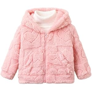 Voonlie Baby Girls Plush Fleece Hooded Jacket Zip Up Warm Winter Coat with Pockets Soft Teddy Fuzzy Outerwear for Toddler