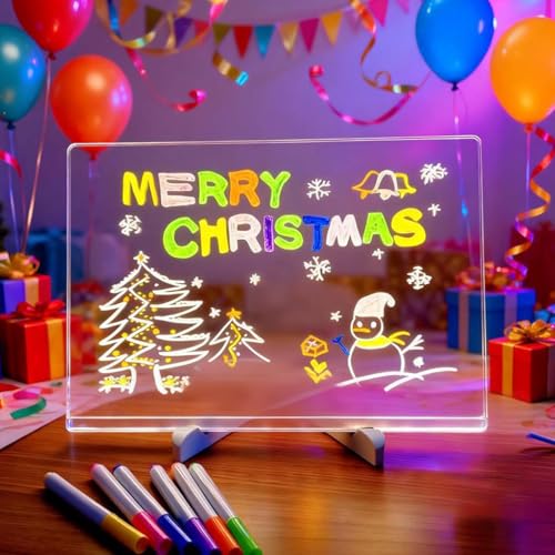 Lumiboard Led Drawing Board, Led Note Board with Colors, Light Up Drawing Board, Acrylic Writing Board with 14 Marker Pens, Christmas Gifts (White Clear, 11.8 * 7.9 in)