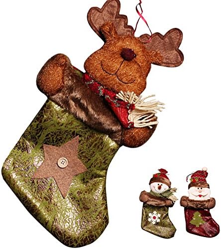 Classic Christmas Reindeer Stocking for Kids and Christmas Decor, Treat Bag, Gift Bag(Green)