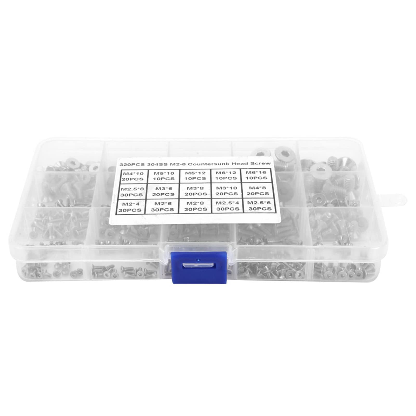 320-Piece Stainless Steel Hex Socket Bolt Set M2 M3 M4 M5 M6 Flat Head Screws, 304 Grade Metal Fasteners with Storage Box for DIY, Automotive Repair & Home Projects