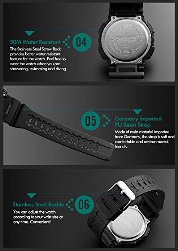 Men's Digital Waterproof Sports Watch Military Multifunction Dual Time Countdown Stopwatch Alarm Back Light 50M Waterproof Watch (Blue)