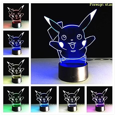 Lampe LED 3D ILLUSION Pokemon 7 Farbe mit einer Fernbedienung GB Pikachu Tischleuchte Leselampe Farbwechsel Nachtlicht Gesche