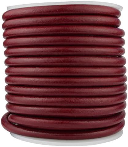 Round Leather Cord, 10 Meter Spool, 5.0 millimeter Cherry Red