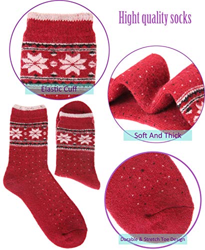 Womens Wool Socks Thick Heavy Thermal Fuzzy Winter Warm Snowflake Crew Socks For Cold Weather 5 Pack (Pattern)