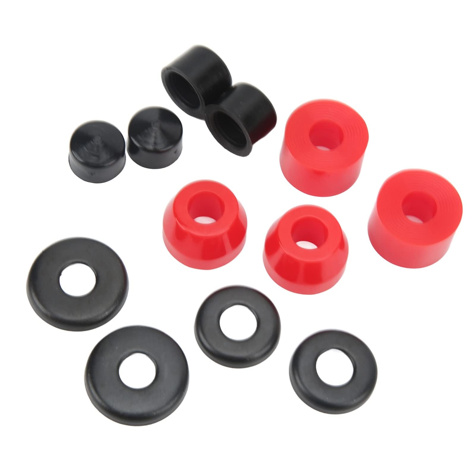 12Pcs Skate Board Bushing Set, 24mm/0.9in Shock Absorber 16mm/0.6in Column Height 1mm/0.4in Cone Height PU Damping 90a Longboard Bushings for 4 Wheel Skateboard (Red)