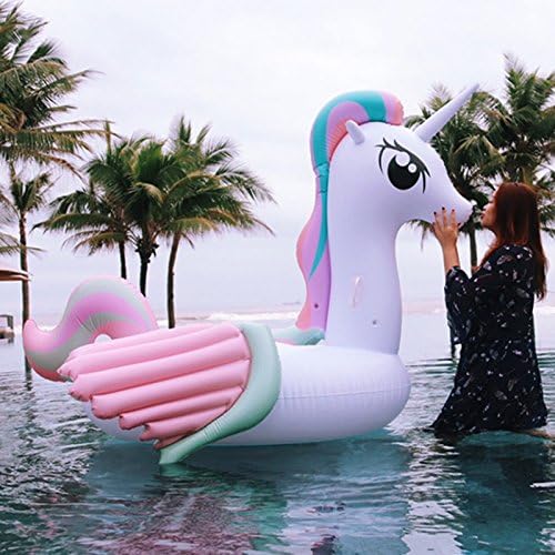 Big Inflatable Unicorn Pool Float Floatie Ride On with Rapid Valves Large Rideable Blow Up Summer Beach Swimming Pool Party Lounge Raft Decorations Toys Kids Adults