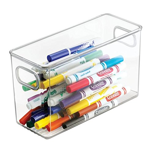 mDesign Office Supplies Desk Organizer Bin for Pens, Pencils, Markers, Highlighters, Tape - Pack of 4, 10" x 4" x 6", Clear