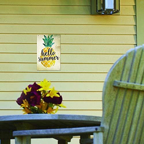 Agantree Art Hello Summer Pineapple Garden Yard Porch Metal Sign Outdoor Decorative Metal Plaque 12 x 8 Inch