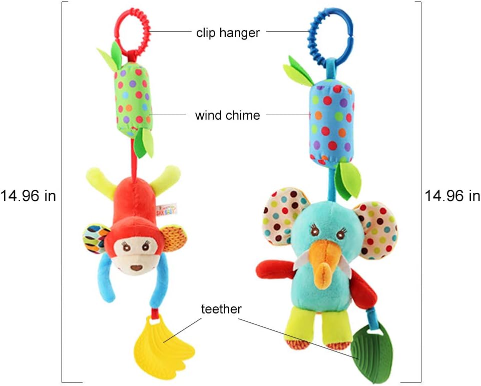 Baby Hanging Rattles Toys, Newborn Crib Toys Car Seat Stroller Toys for Infant, Colorful Animal Bell Soft Baby Sensory Rattles Toys with Teether for Babies Boys and Girls 3 6 9 to 12 Months(4 Pack): Toys & Games