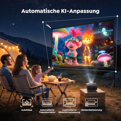 Google TV & Official Apps: Projector 4K Support, Smart Projector Home Cinema 1080P FHD, Auto Focus & Trapezoidal Correction, WiFi Bluetooth Portable Projector with Rotating Stand for Outdoor/Mobile Phone