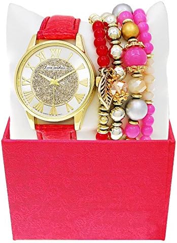 LUIS CARDINI LADIES LEATHER BAND CHARM PEARLS JEWELRY QUARTZ WATCH GIFT SET