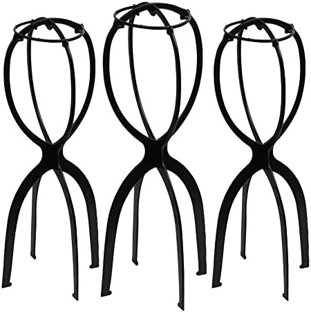 JIANAMEI Large Portable Wig Display Tool Wig Stand Durable Wig Stand for All Wigs Folding Stable(3 Pack) (Black) (3 Pack) (Black)