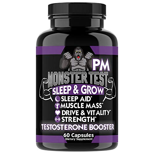 Angry Supplements Monster Test PM Testosterone Booster Plus Sleep Aid, Boost T-Levels w. All Natural Pill Powerful & Potent Ingredient, Boost Energy in Gym + Bedroom Performance (2-Bottles)