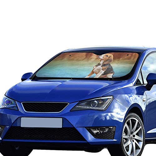 Foldable Car Sunshades For Windshield Drawing Illustration Dog Beagle Portrait Oil Polyester&aluminized Film Cushion For Maximum Uv & Sun Protection Baby Car Window Sun Shade Foldable Keep Cool